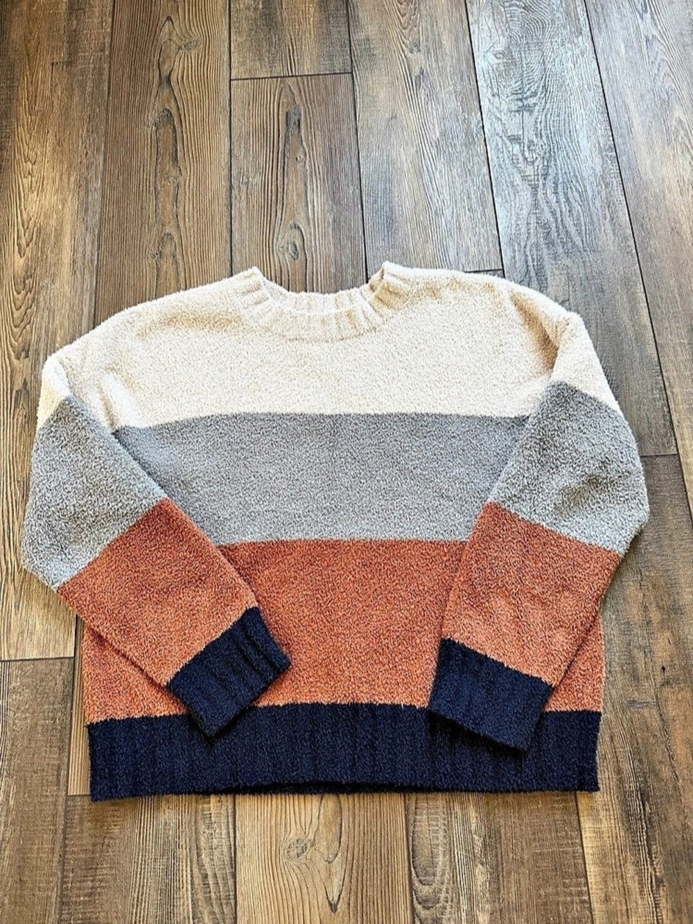 TXS Colorblock Fuzzy Crewneck Sweater Orange & Cream Large